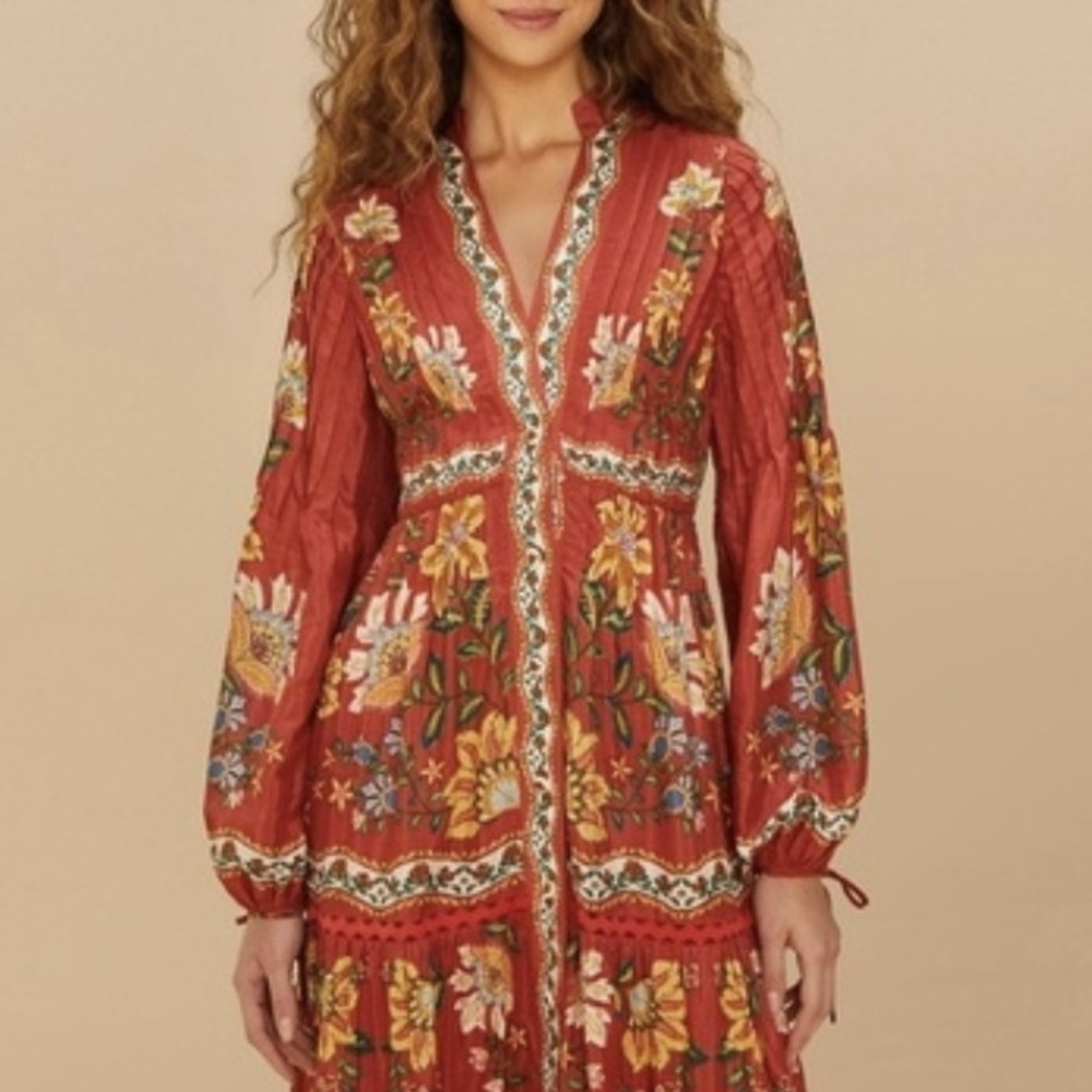 FARM Rio Red Floral Long Sleeve Maxi Dress